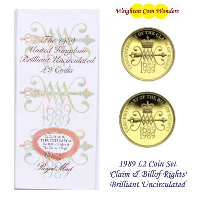1989 £2 BU 2-Coin Pack - Tercentenary Bill & Claim of Right